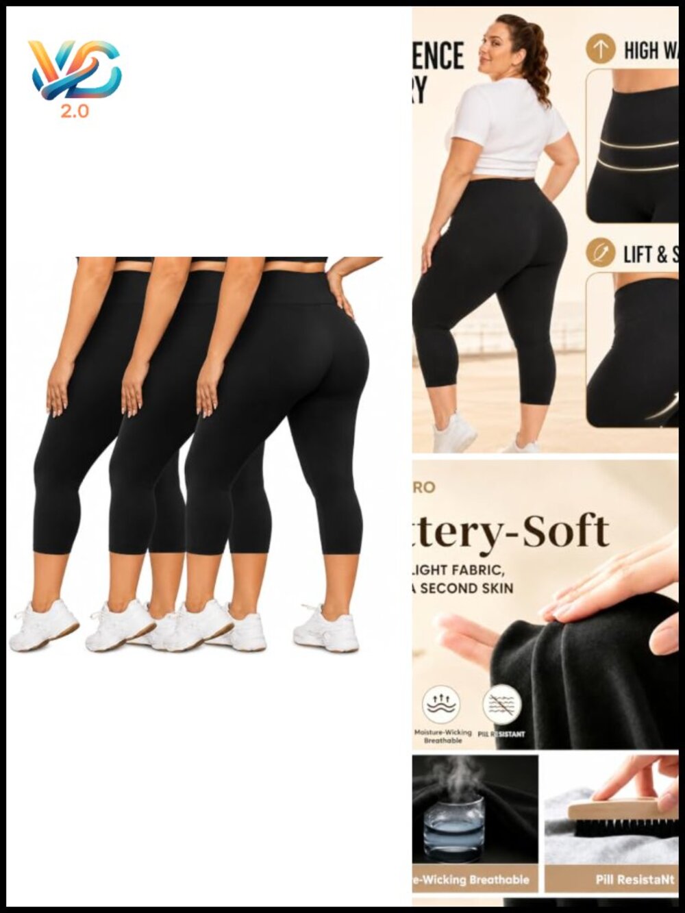 Plus Size High Waist Leggings 4-Way Stretch for Workout Yoga 3 Pack
